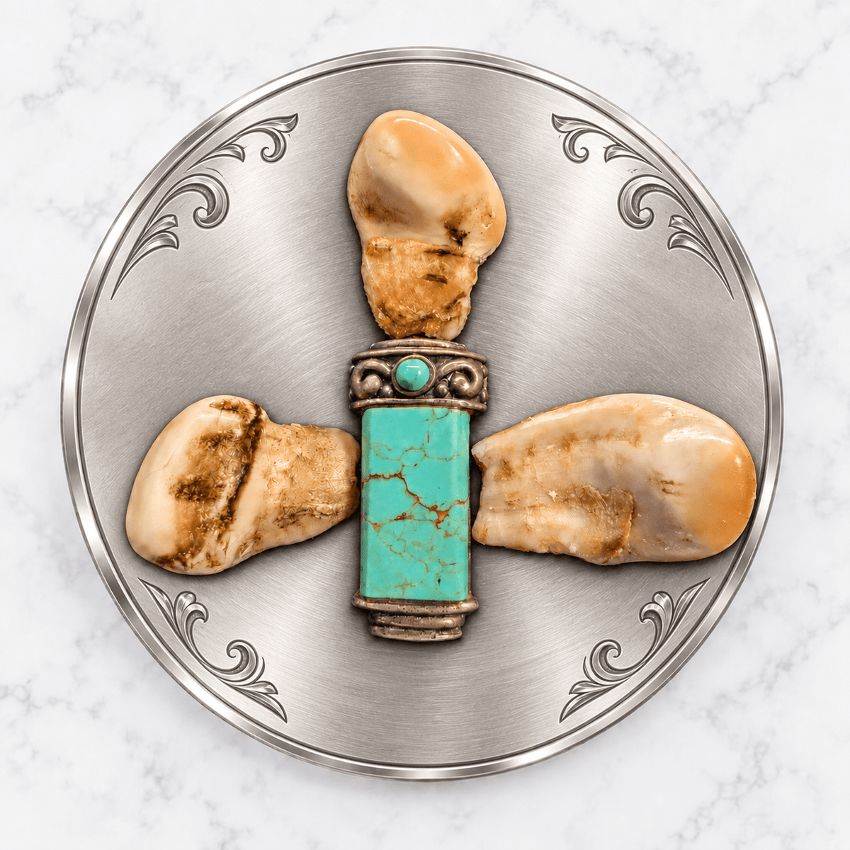 Gary's Story ~ Custom Design Elk Teeth & Heirloom Turquoise Bolo Tie - MIKE'S CUSTOM BOLOS