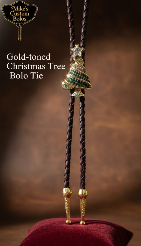 GOLD - TONED CHRISTMAS TREE BOLO TIE - MIKE'S CUSTOM BOLOS