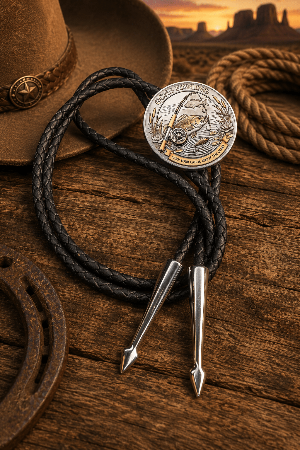 Gone Fishing Bolo Tie | Western Gift for Fishermen - MIKE'S CUSTOM BOLOS