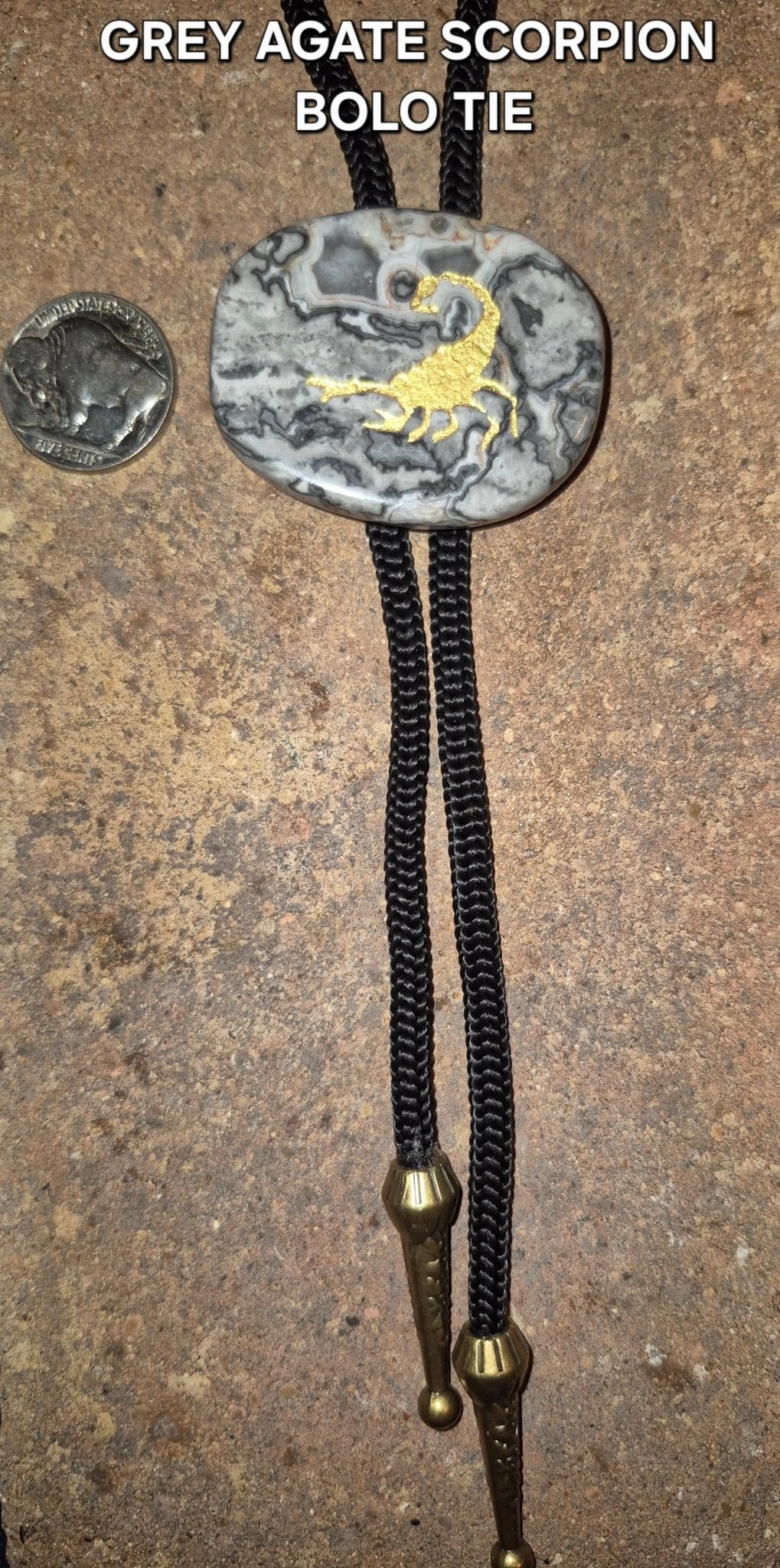 GREY AGATE SCORPION BOLO TIE - MIKE'S CUSTOM BOLOS
