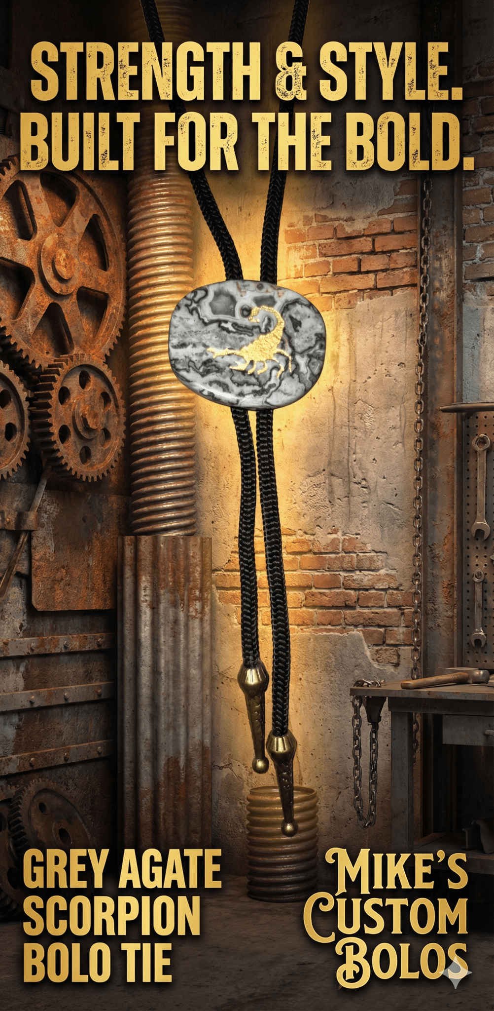 GREY AGATE SCORPION BOLO TIE - MIKE'S CUSTOM BOLOS
