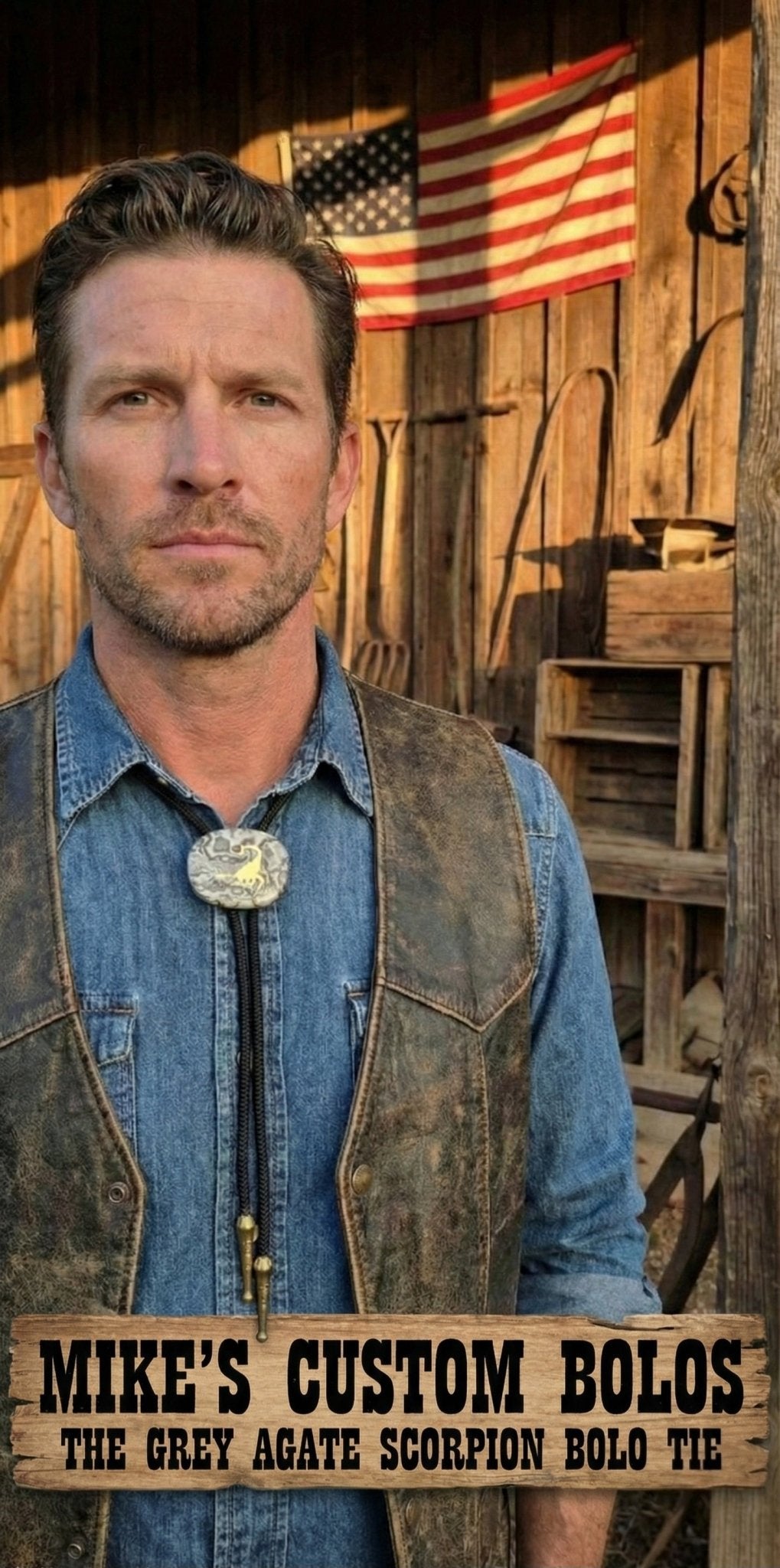 GREY AGATE SCORPION BOLO TIE - MIKE'S CUSTOM BOLOS