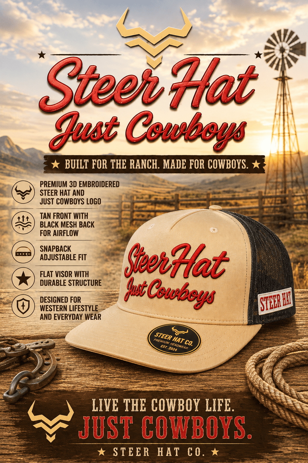 Just Cowboy Steer By Steer Hat Co | Premium Western Hat - MIKE'S CUSTOM BOLOS