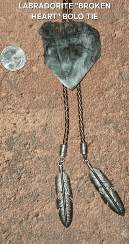 LABRADORITE "BROKEN HEART" BOLO TIE - MIKE'S CUSTOM BOLOS