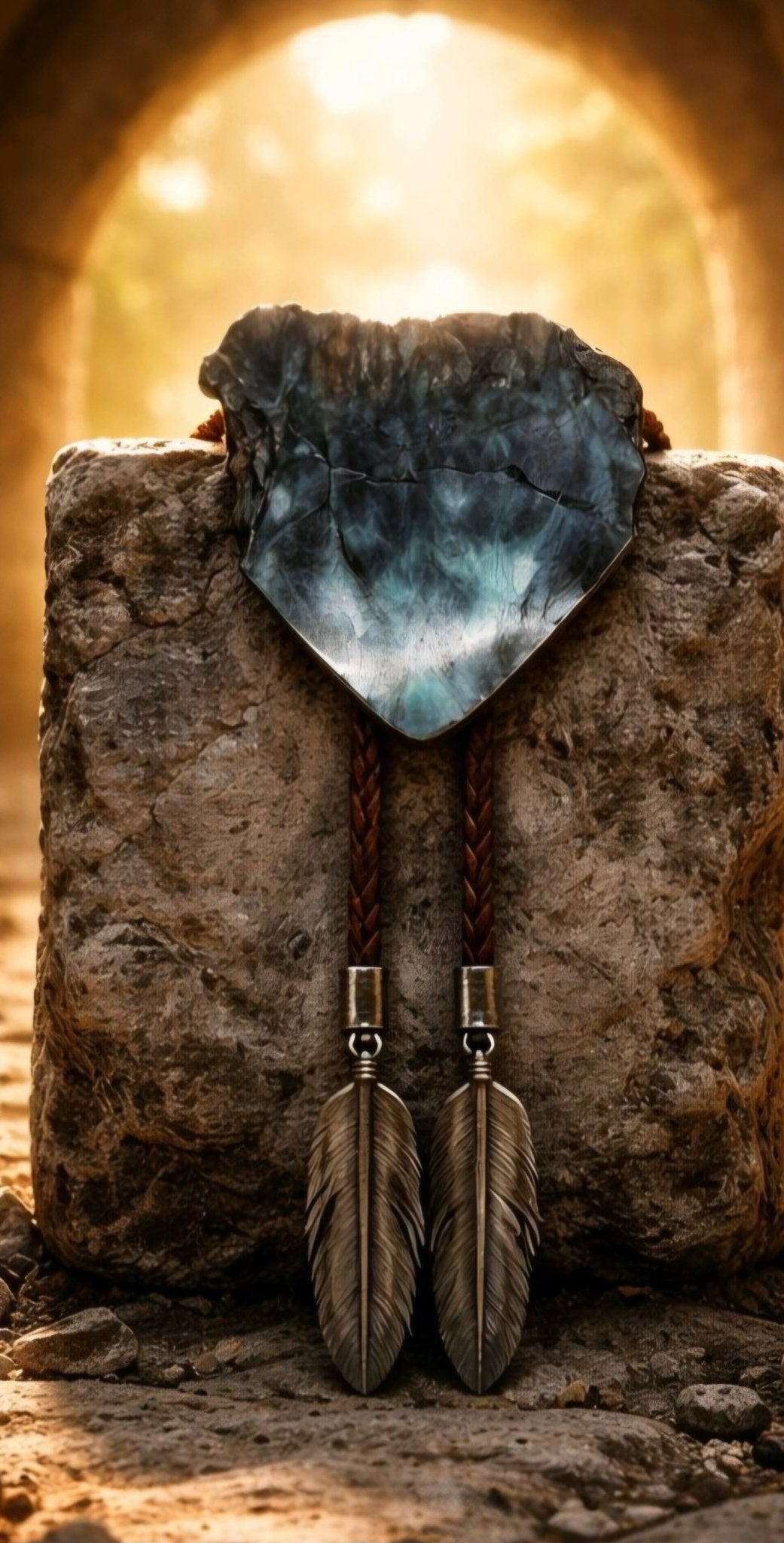LABRADORITE "BROKEN HEART" BOLO TIE - MIKE'S CUSTOM BOLOS