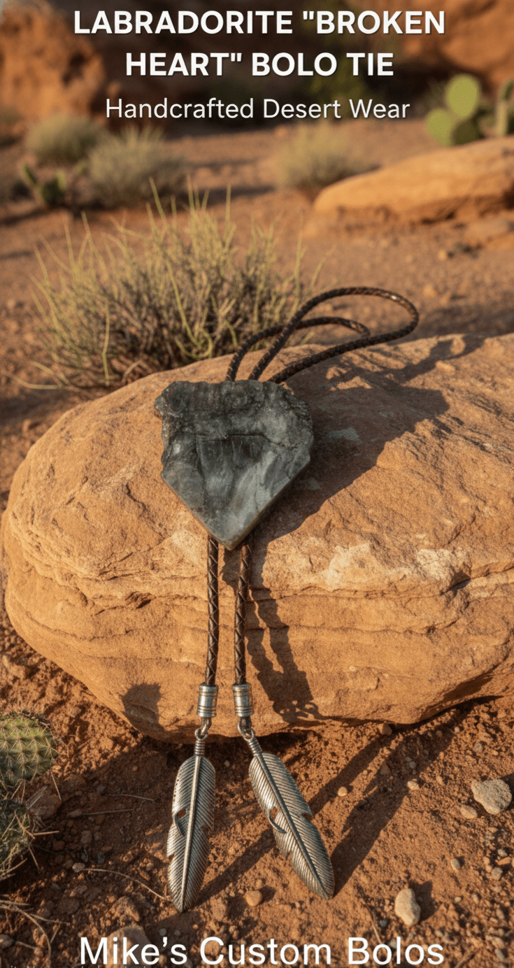 LABRADORITE "BROKEN HEART" BOLO TIE - MIKE'S CUSTOM BOLOS