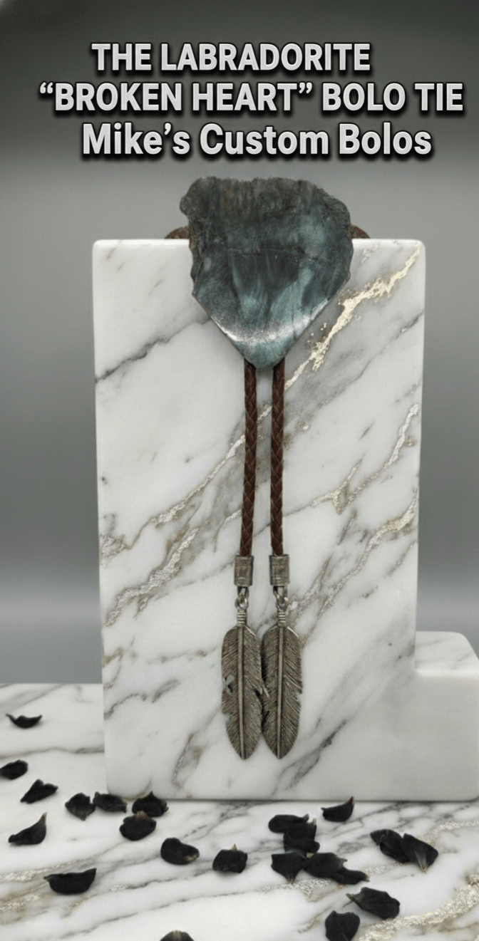 LABRADORITE "BROKEN HEART" BOLO TIE - MIKE'S CUSTOM BOLOS