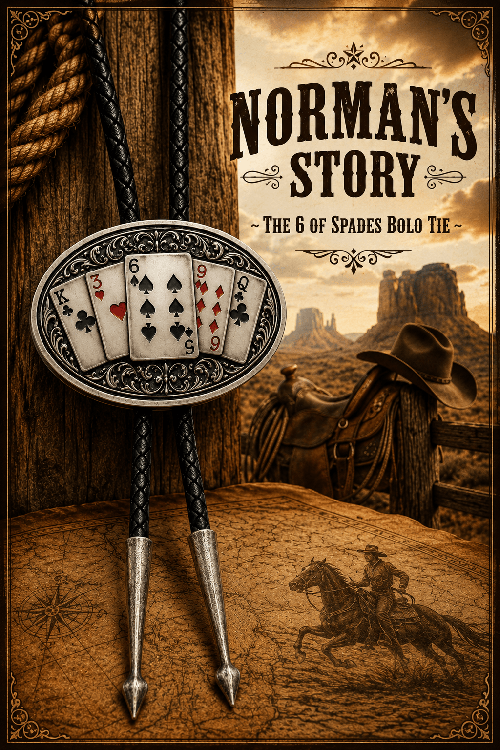 Norman's Story ~ The 6 of Spades Bolo Tie - MIKE'S CUSTOM BOLOS