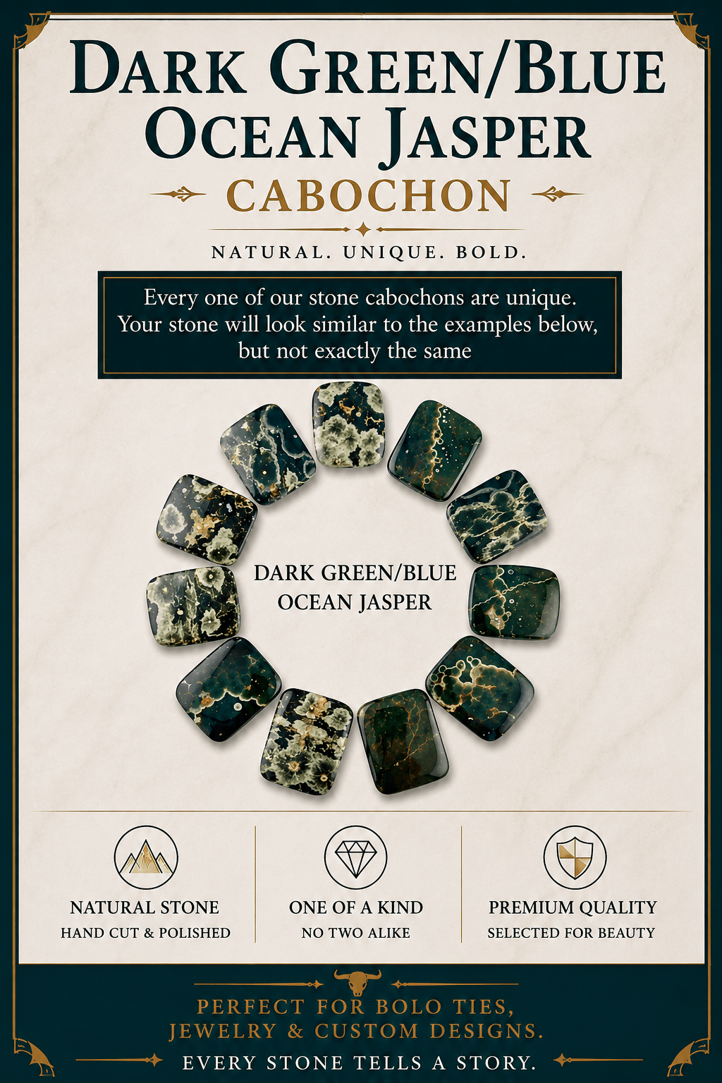 Ocean Jasper Dark Green & Blue Cabochon | Premium Handcrafted Western Style - MIKE'S CUSTOM BOLOS
