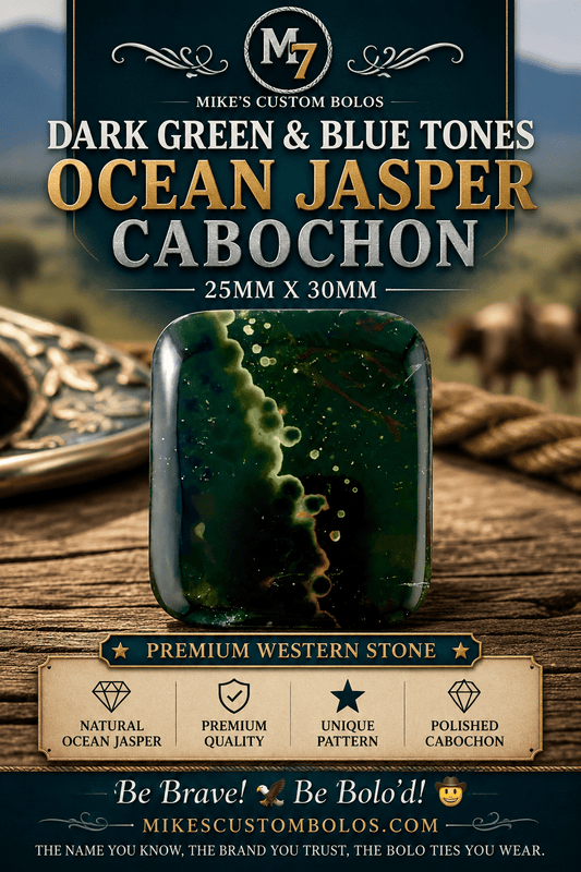 Ocean Jasper Dark Green & Blue Cabochon | Premium Handcrafted Western Style - MIKE'S CUSTOM BOLOS