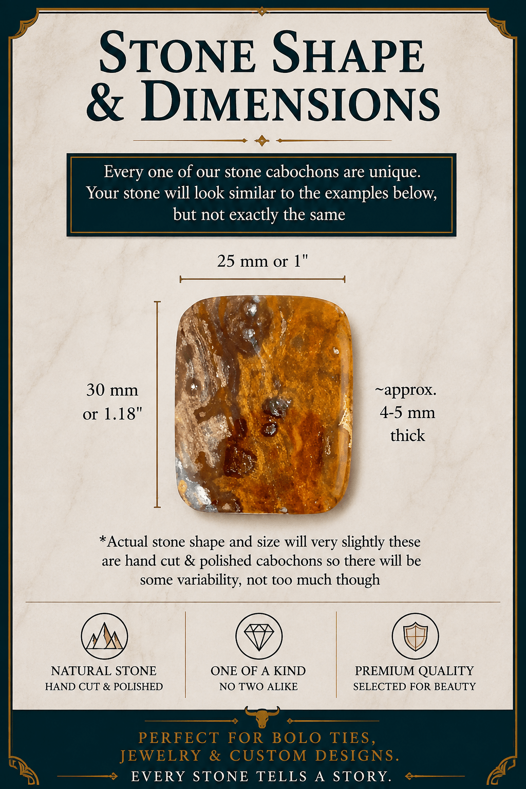 Ocean Jasper Gold, Red, White & Green Rectangular Cabochon | Premium Handcrafted Western Style - MIKE'S CUSTOM BOLOS