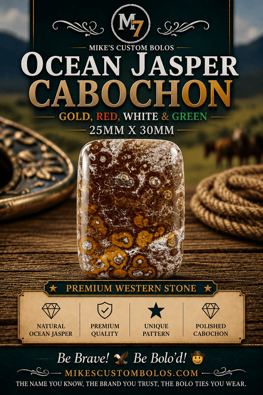Ocean Jasper Gold, Red, White & Green Rectangular Cabochon | Premium Handcrafted Western Style - MIKE'S CUSTOM BOLOS