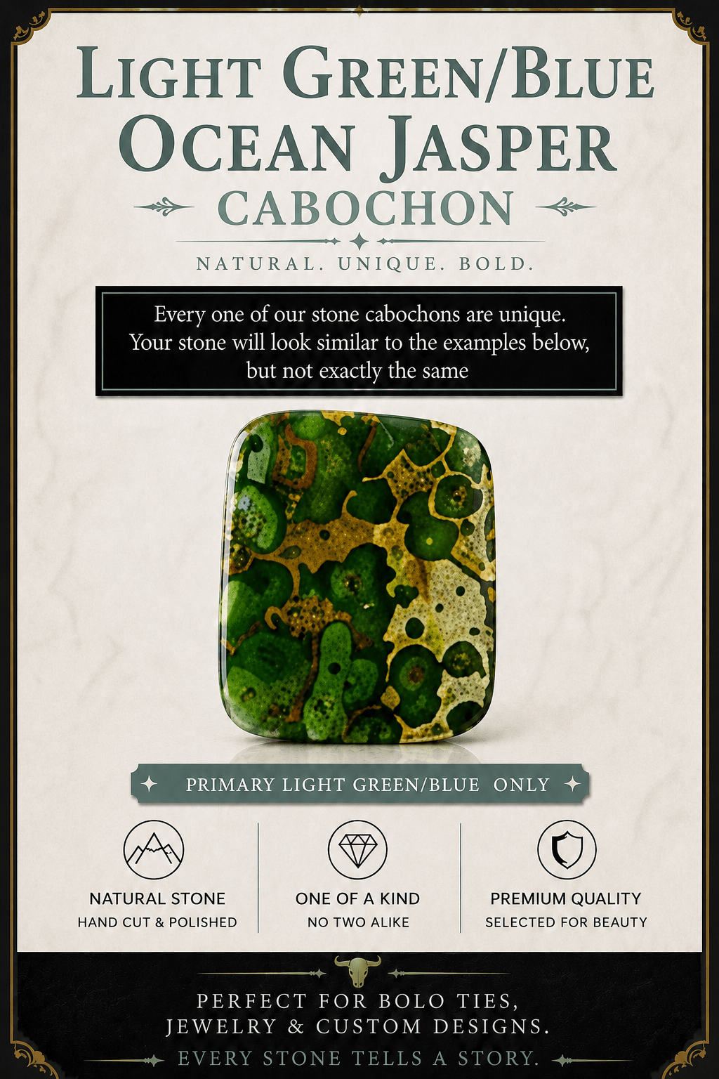 Ocean Jasper Light Green & Blue Cabochon | Premium Handcrafted Western Style - MIKE'S CUSTOM BOLOS