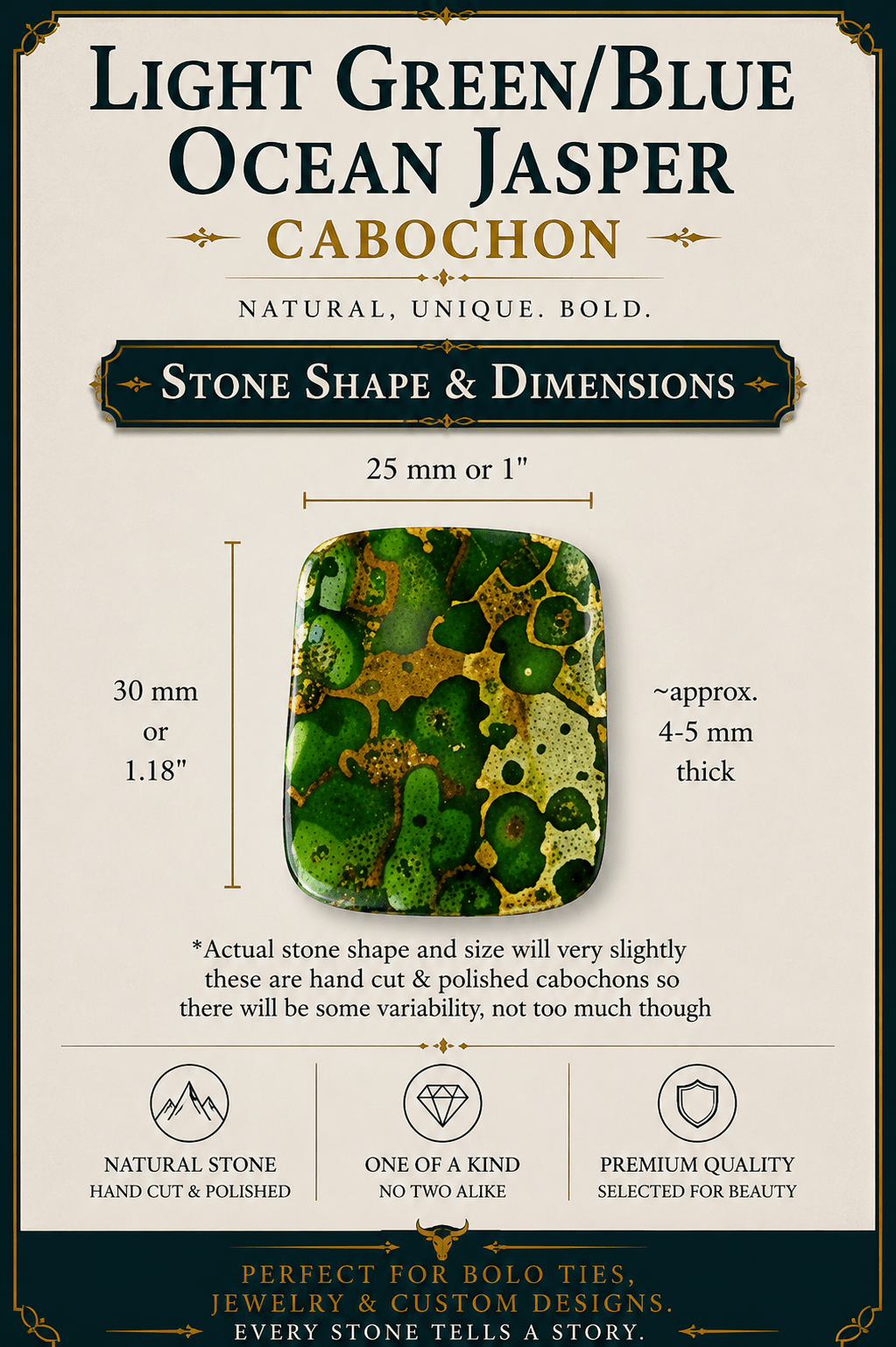 Ocean Jasper Light Green & Blue Cabochon | Premium Handcrafted Western Style - MIKE'S CUSTOM BOLOS