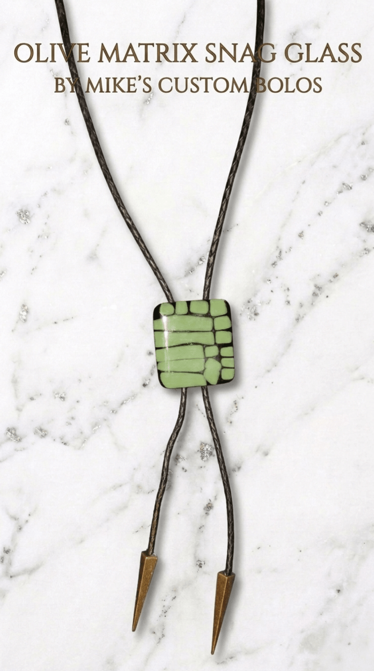 Olive Matrix Snag Glass Bolo Tie - MIKE'S CUSTOM BOLOS