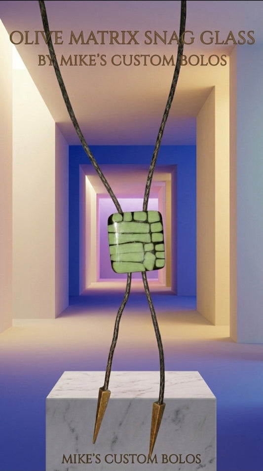 Olive Matrix Snag Glass Bolo Tie - MIKE'S CUSTOM BOLOS