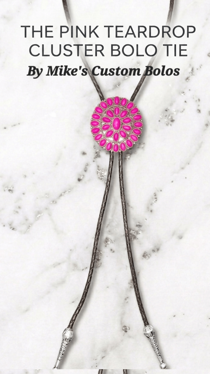 Pink Teardrop Cluster Bolo Tie ~ Unmistakable Western Elegance - MIKE'S CUSTOM BOLOS