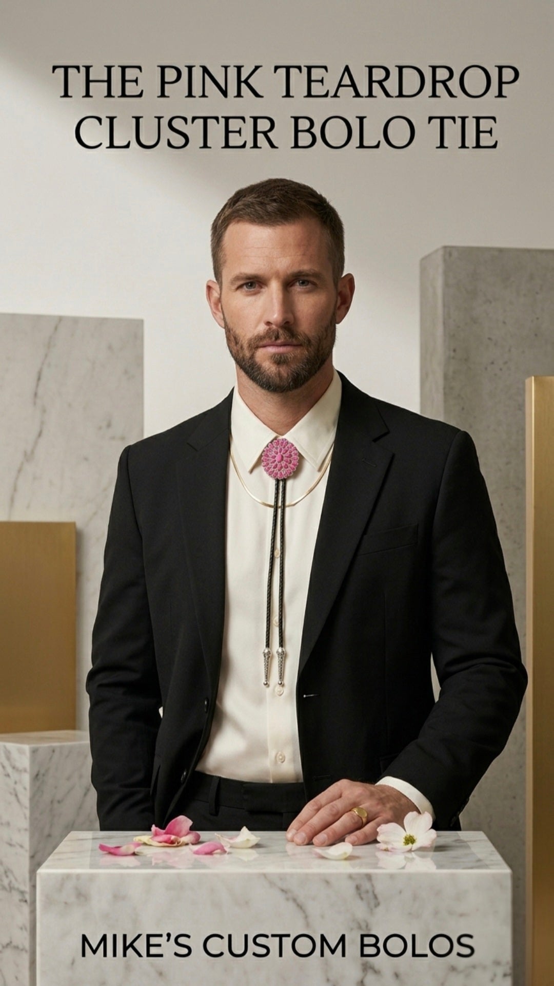 Pink Teardrop Cluster Bolo Tie ~ Unmistakable Western Elegance - MIKE'S CUSTOM BOLOS