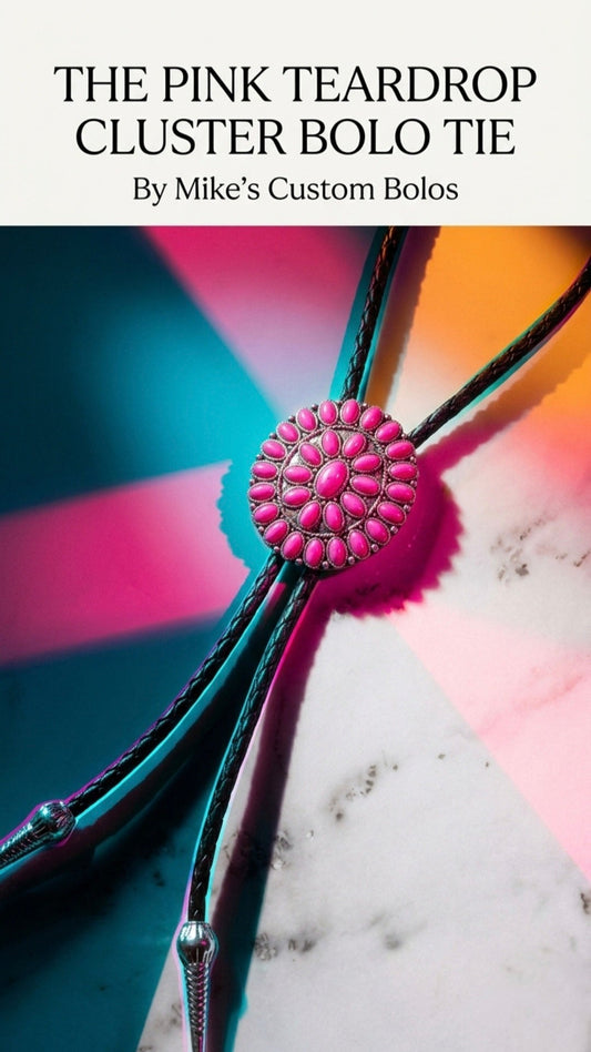 Pink Teardrop Cluster Bolo Tie ~ Unmistakable Western Elegance - MIKE'S CUSTOM BOLOS