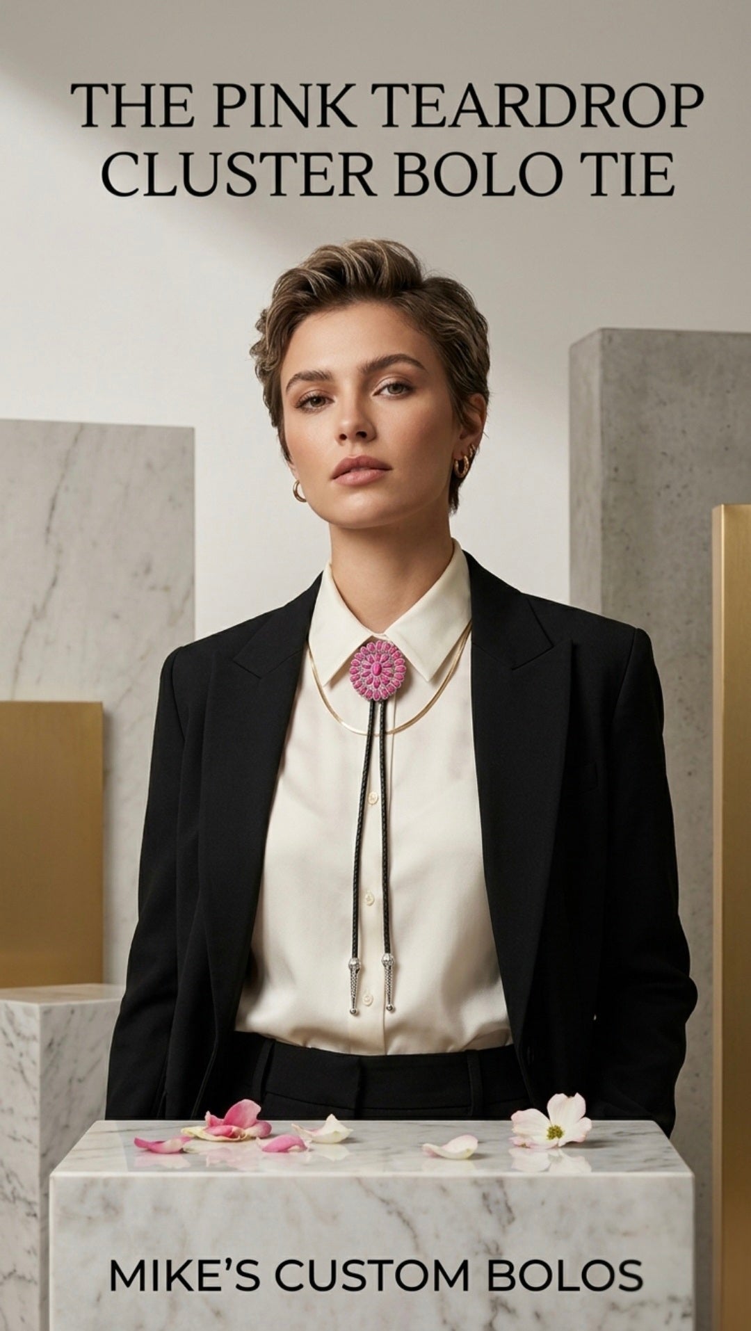 Pink Teardrop Cluster Bolo Tie ~ Unmistakable Western Elegance - MIKE'S CUSTOM BOLOS