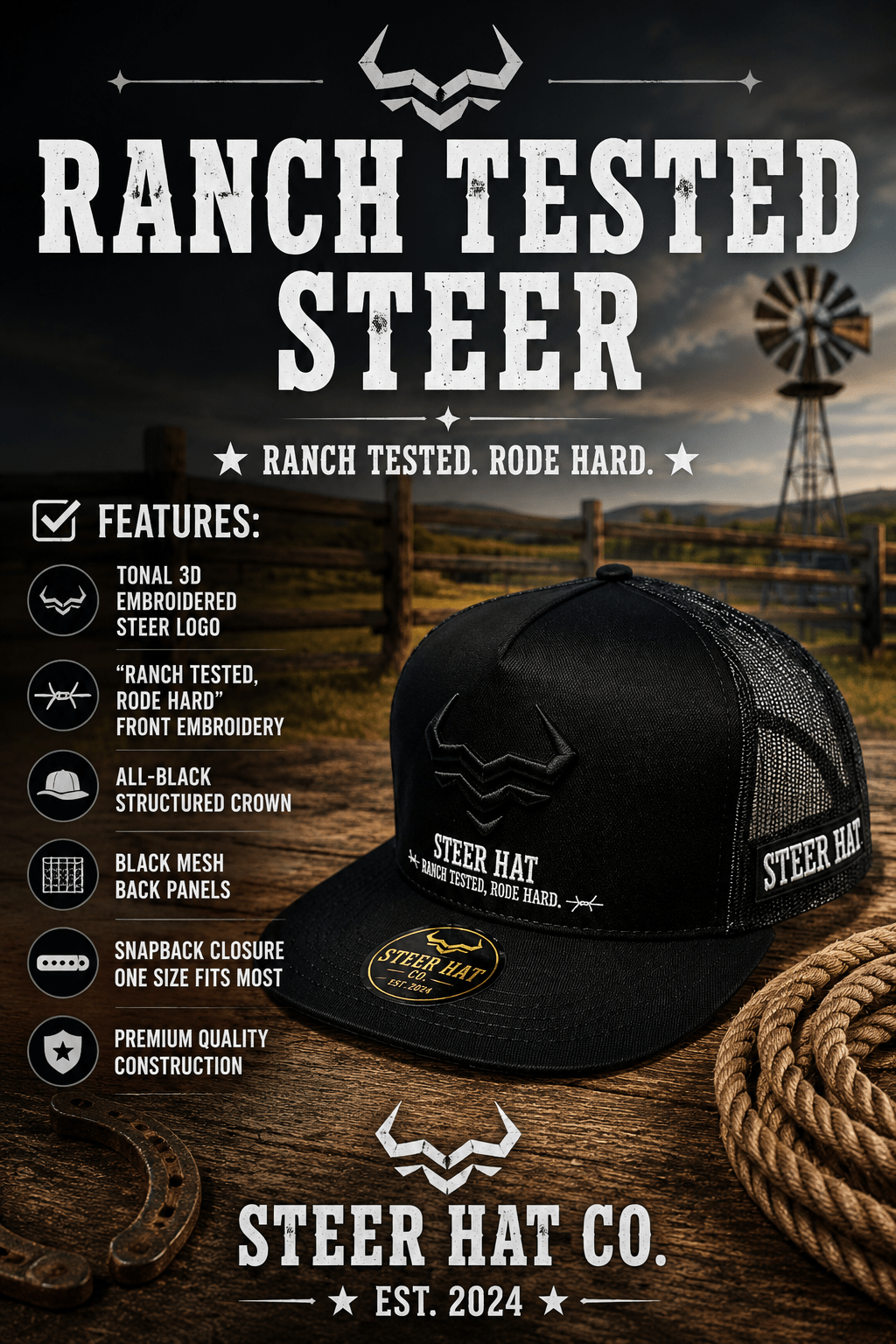 Ranch Tested Steer By Steer Hat Co | Premium Western Hat - MIKE'S CUSTOM BOLOS