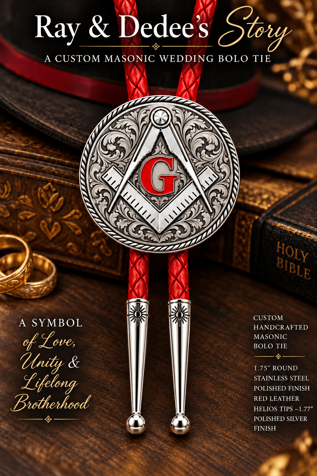 Ray & Dedee's Story ~ A Custom Design Masonic Wedding Bolo Tie - MIKE'S CUSTOM BOLOS