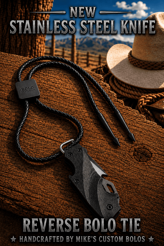 Reverse Blackout Stainless Steel Knife Bolo Tie | Handcrafted Western Knife Bolo - MIKE'S CUSTOM BOLOS