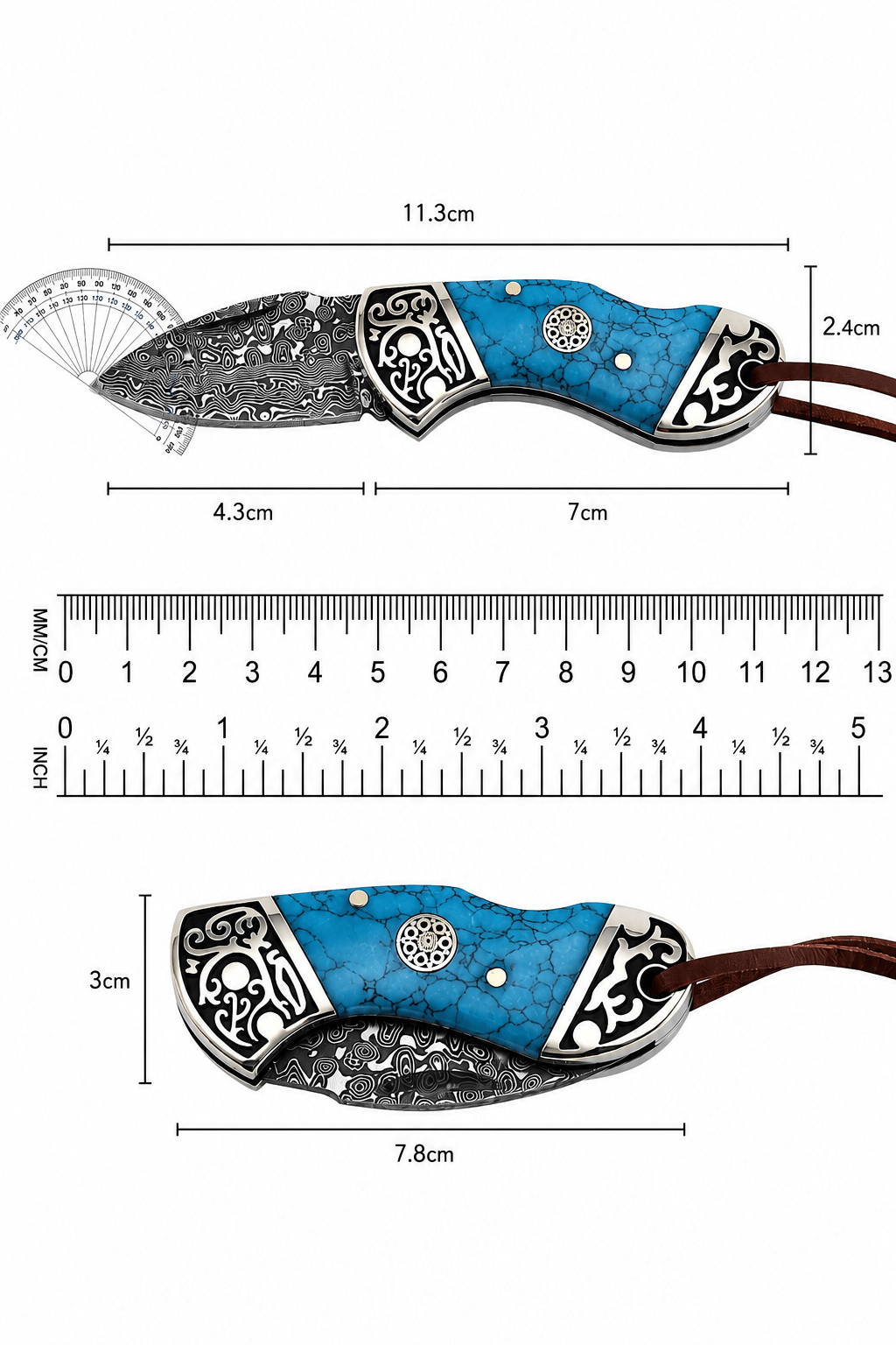 Reverse Blue Damascus Knife Bolo Tie | Handcrafted Western Knife Bolo - MIKE'S CUSTOM BOLOS