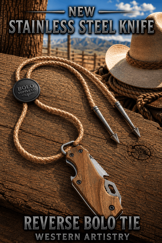 Reverse Brown Stainless Steel Knife Bolo Tie | Handcrafted Western Knife Bolo - MIKE'S CUSTOM BOLOS