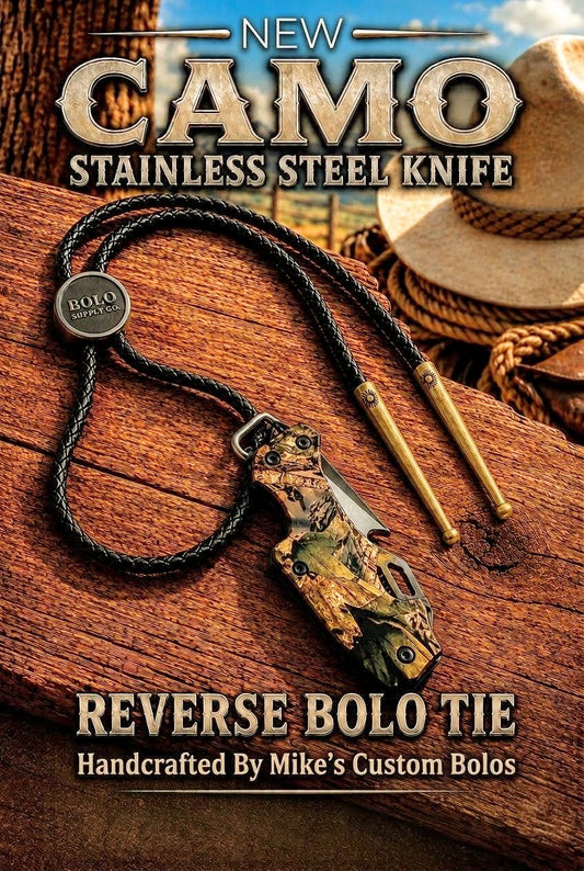 Reverse Camo Stainless Steel Knife Bolo Tie | Handcrafted Western Knife Bolo - MIKE'S CUSTOM BOLOS