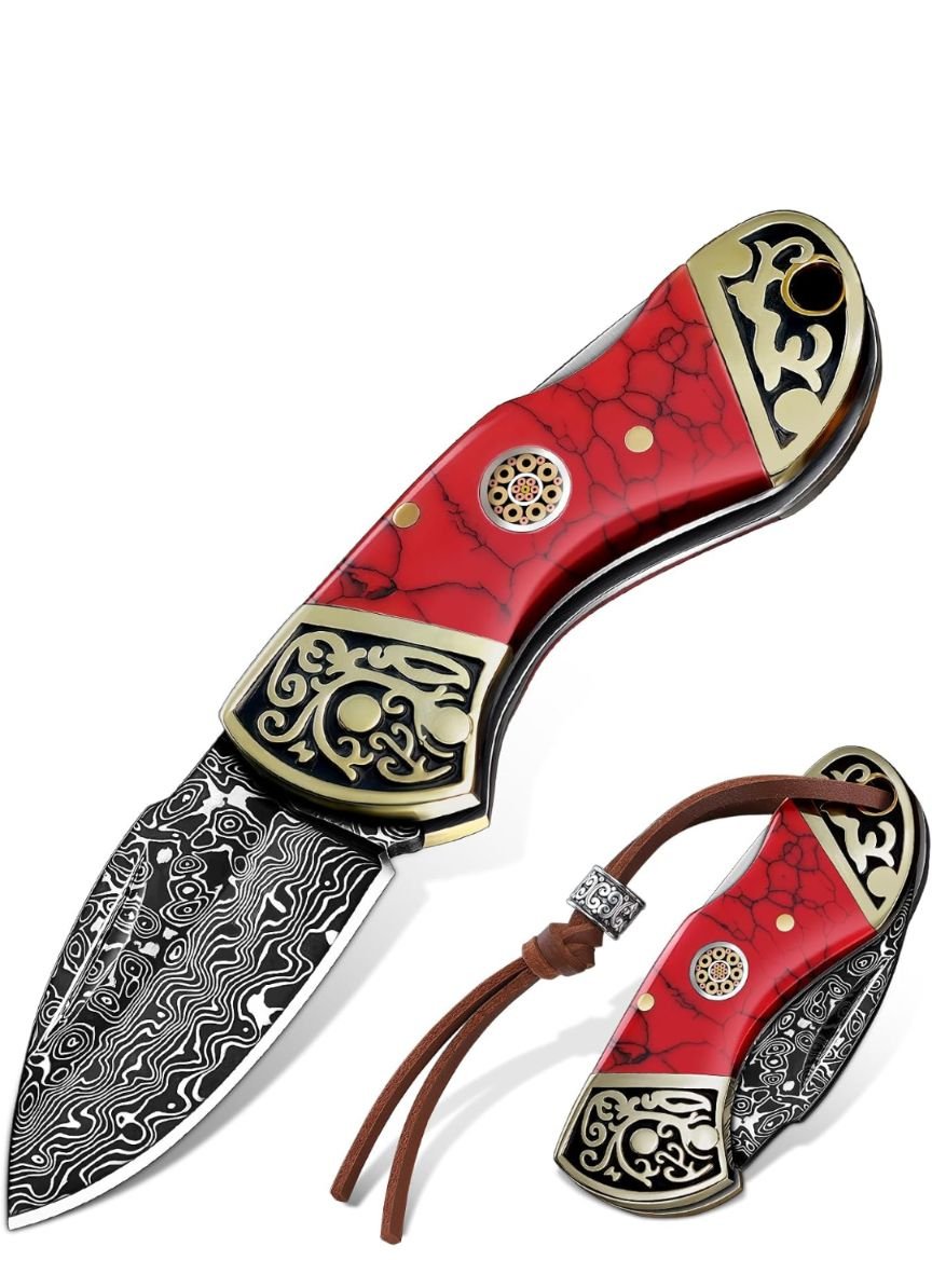 Reverse Red Damascus Knife Bolo Tie | Handcrafted Western Knife Bolo - MIKE'S CUSTOM BOLOS