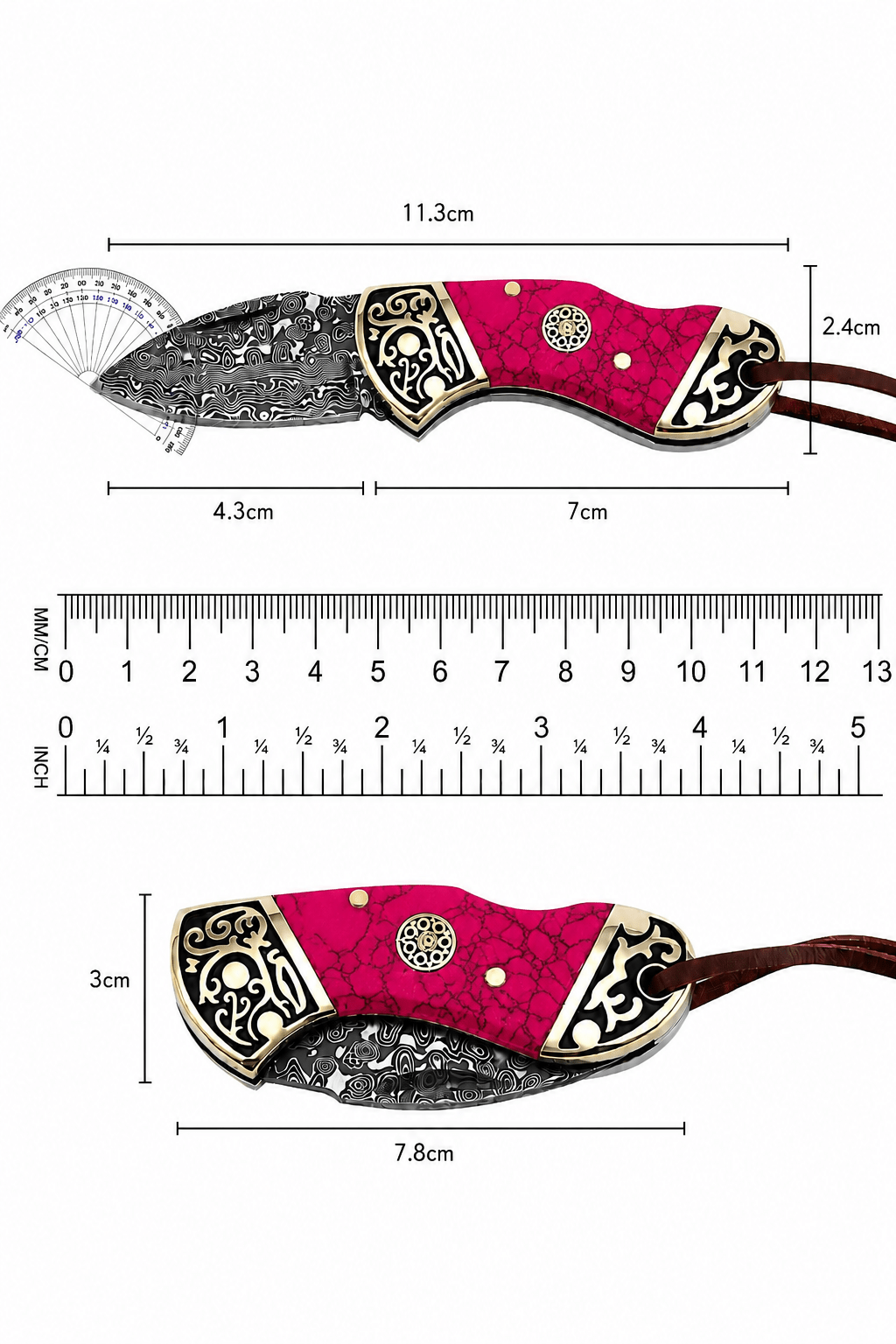 Reverse Red Damascus Knife Bolo Tie | Handcrafted Western Knife Bolo - MIKE'S CUSTOM BOLOS