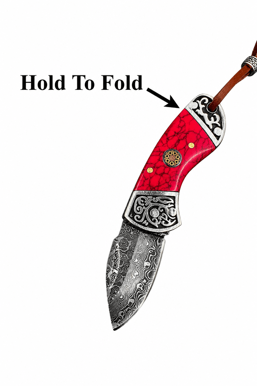 Reverse Red Damascus Knife Bolo Tie | Handcrafted Western Knife Bolo - MIKE'S CUSTOM BOLOS