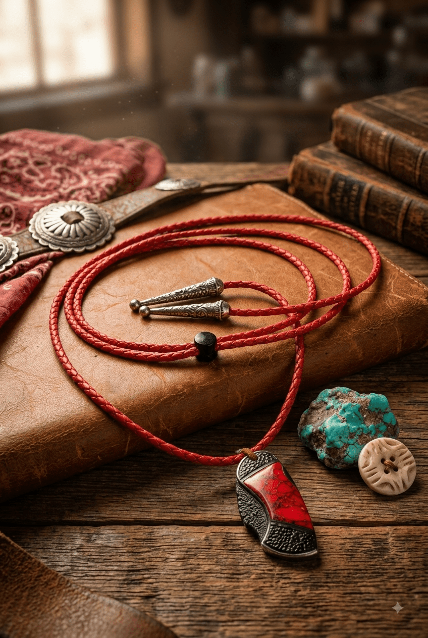 Reverse Red Damascus Knife Bolo Tie | Handcrafted Western Knife Bolo - MIKE'S CUSTOM BOLOS