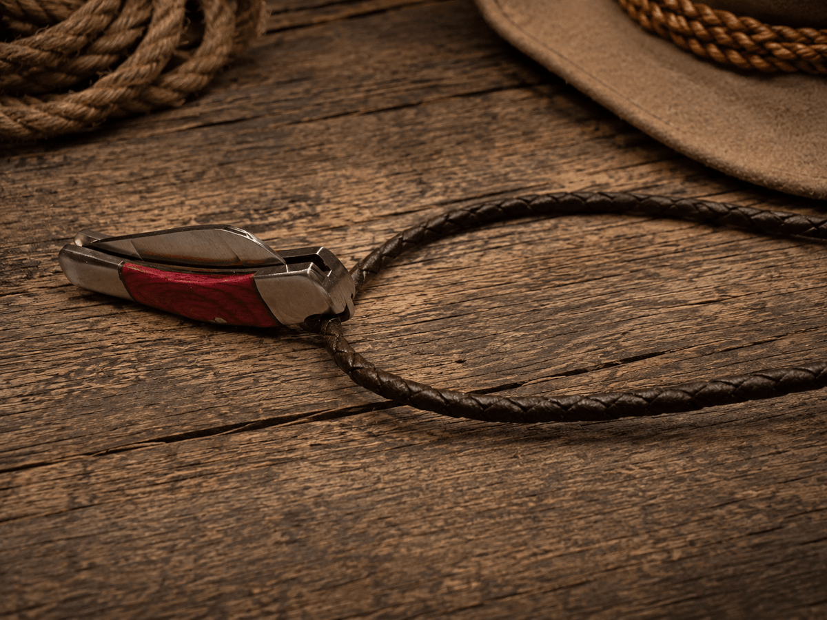 Reverse Small Brown Knife Bolo Tie | Handcrafted Western Knife Bolo - MIKE'S CUSTOM BOLOS