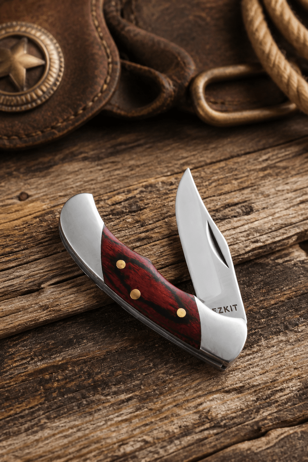 Reverse Small Brown Knife Bolo Tie | Handcrafted Western Knife Bolo - MIKE'S CUSTOM BOLOS