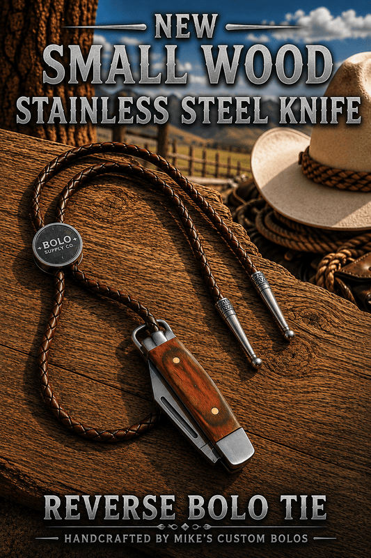 Reverse Small Brown Knife Bolo Tie | Handcrafted Western Knife Bolo - MIKE'S CUSTOM BOLOS