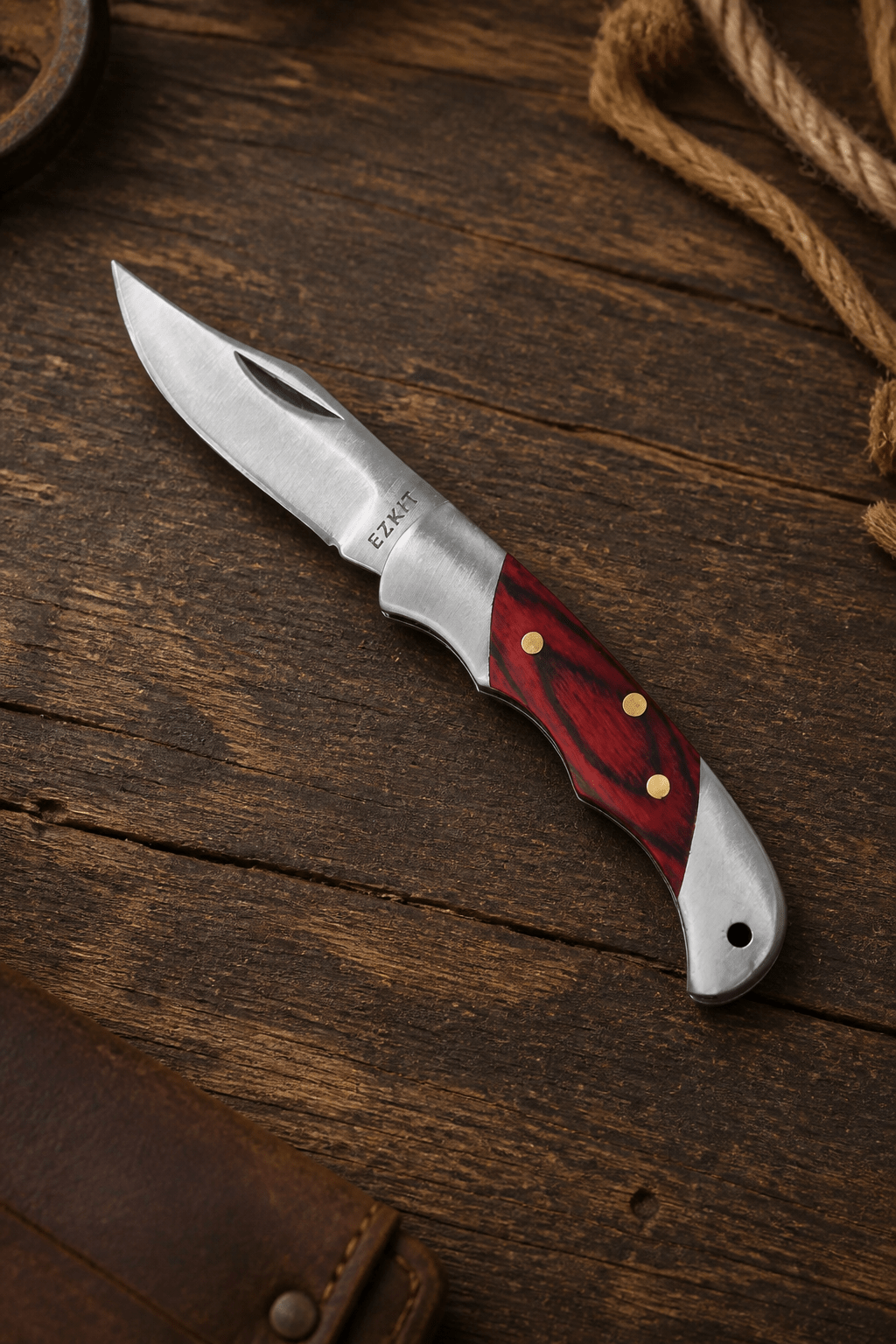 Reverse Small Brown Knife Bolo Tie | Handcrafted Western Knife Bolo - MIKE'S CUSTOM BOLOS