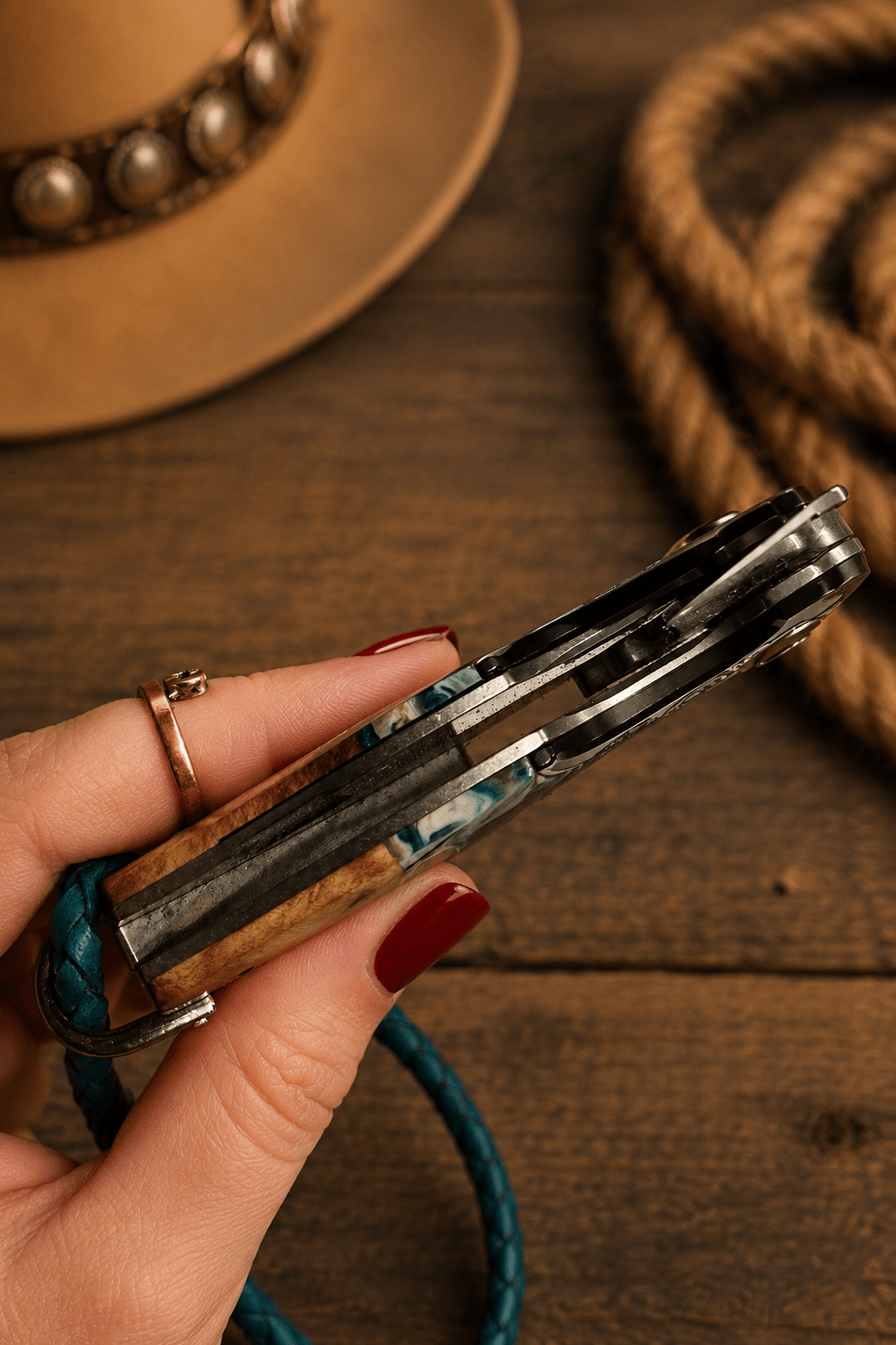 Reverse Verdal Minnow Demascus Steel Knife Bolo Tie - MIKE'S CUSTOM BOLOS