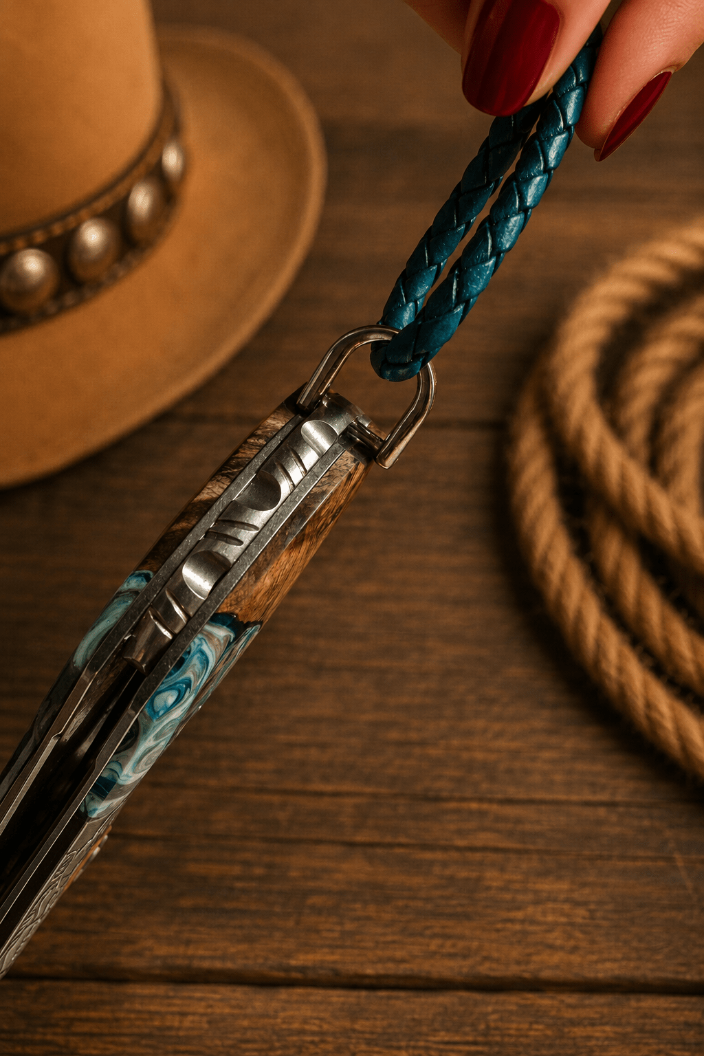 Reverse Verdal Minnow Demascus Steel Knife Bolo Tie - MIKE'S CUSTOM BOLOS