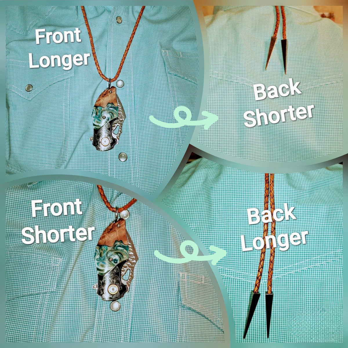 Reverse Verdal Minnow Demascus Steel Knife Bolo Tie - MIKE'S CUSTOM BOLOS