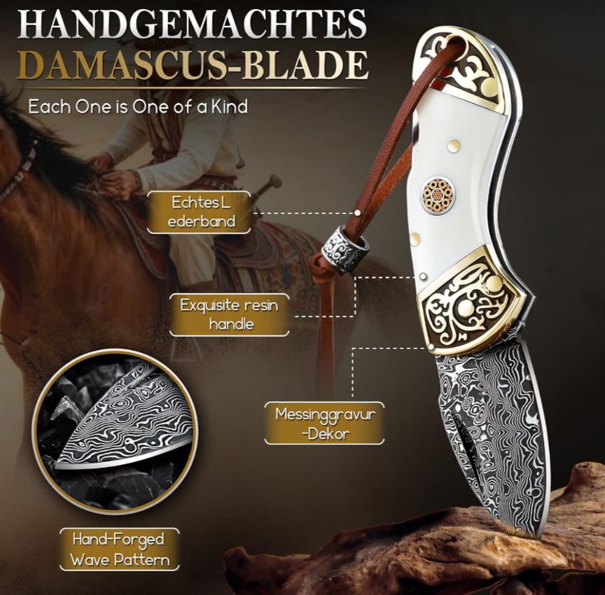 Reverse White Damascus Knife Bolo Tie | Handcrafted Western Knife Bolo - MIKE'S CUSTOM BOLOS