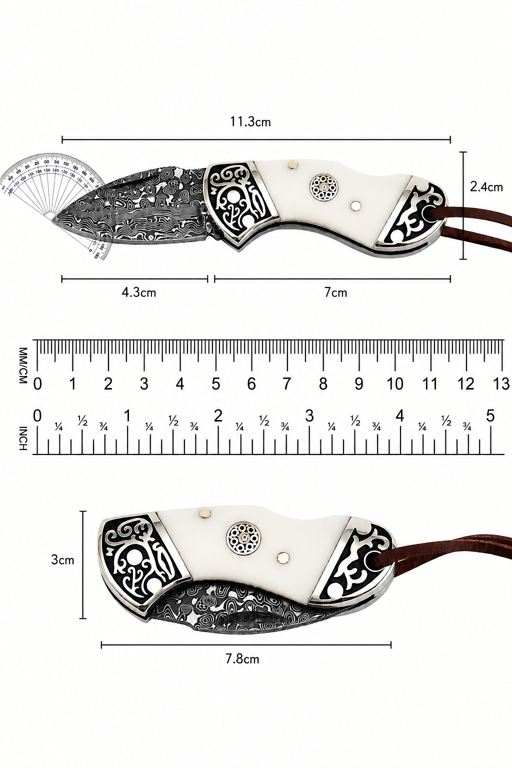 Reverse White Damascus Knife Bolo Tie | Handcrafted Western Knife Bolo - MIKE'S CUSTOM BOLOS