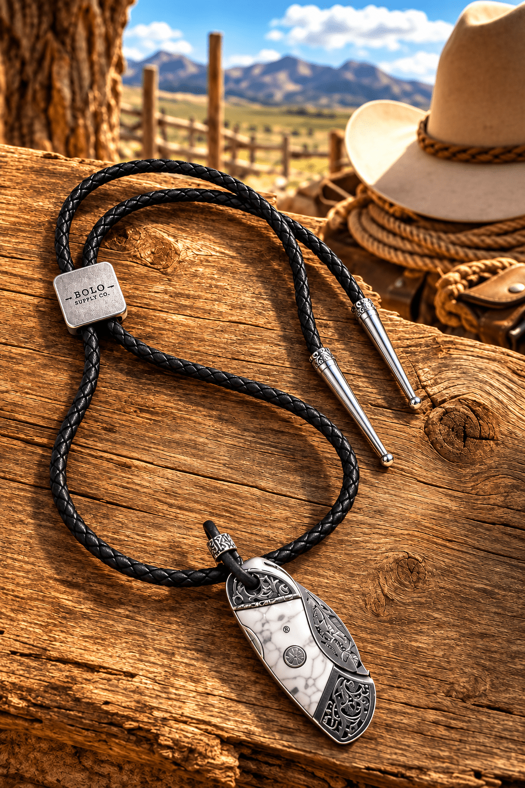Reverse White Damascus Knife Bolo Tie | Handcrafted Western Knife Bolo - MIKE'S CUSTOM BOLOS