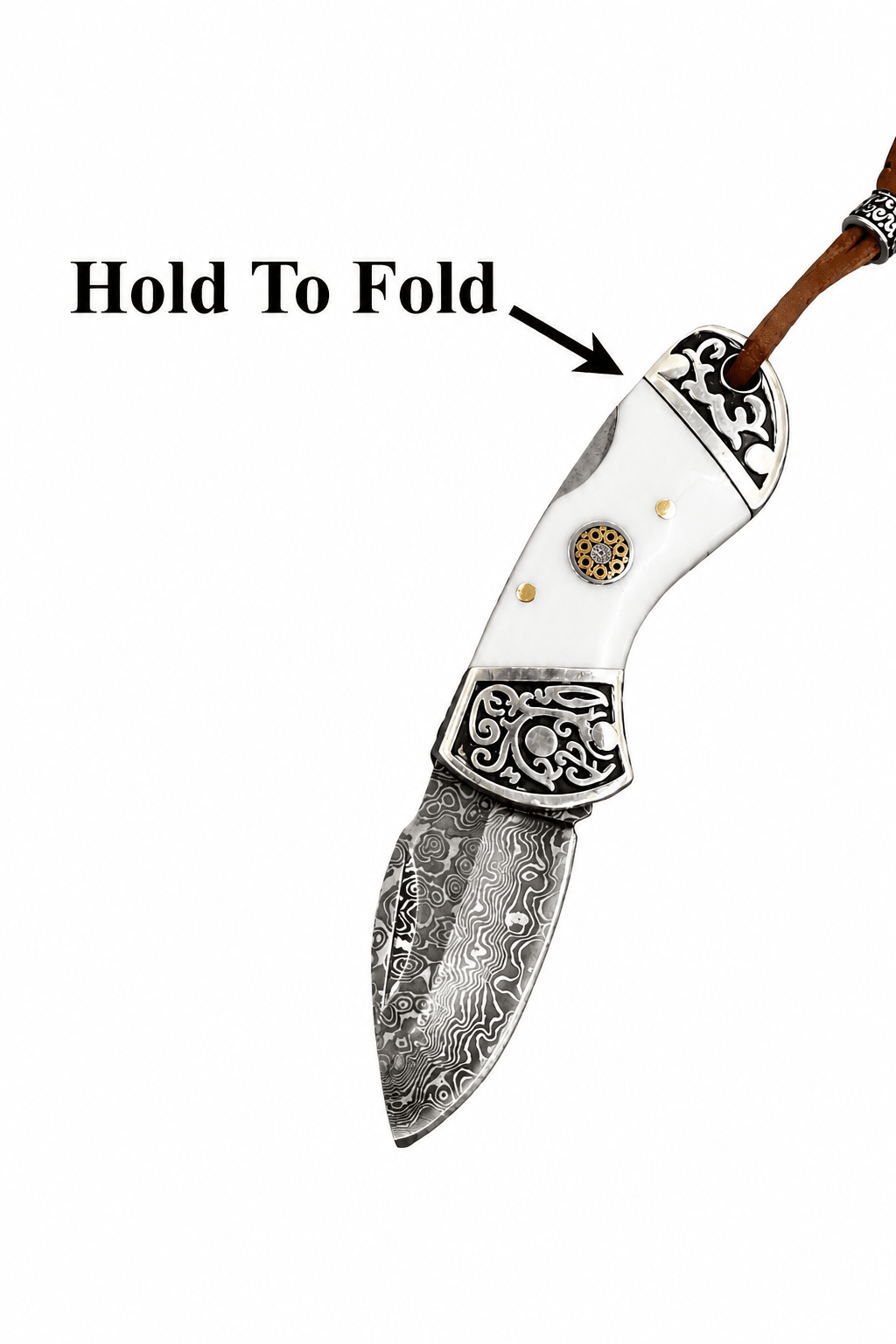 Reverse White Damascus Knife Bolo Tie | Handcrafted Western Knife Bolo - MIKE'S CUSTOM BOLOS