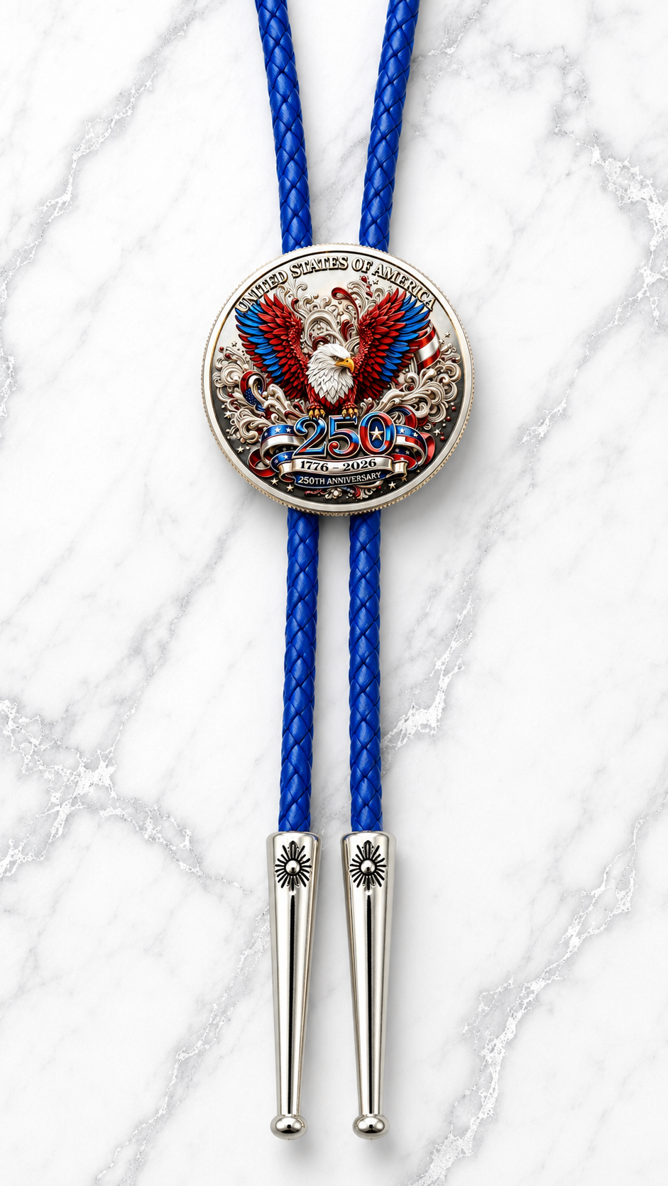 The Red, White and Blue Soaring Eagle Bolo Tie (Side C)