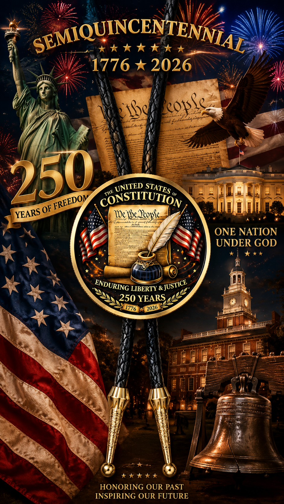 US Constitution Bolo Tie (Side B)
