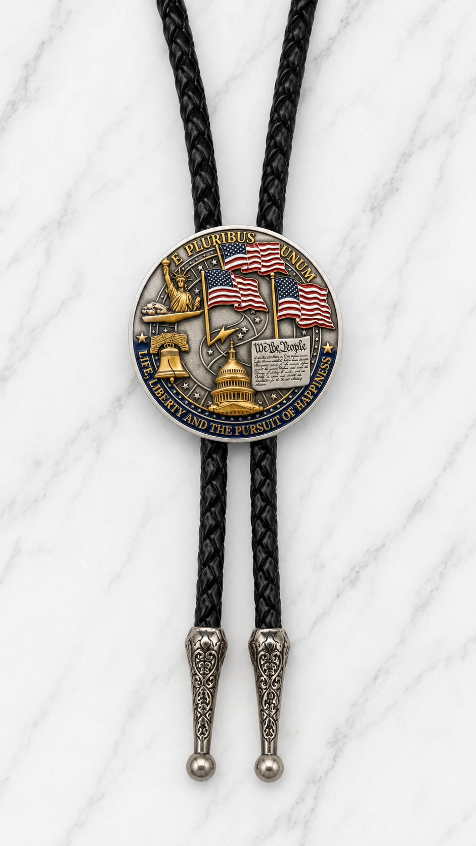 The Liberty Bell and American Eagle Bolo Tie (Side A)