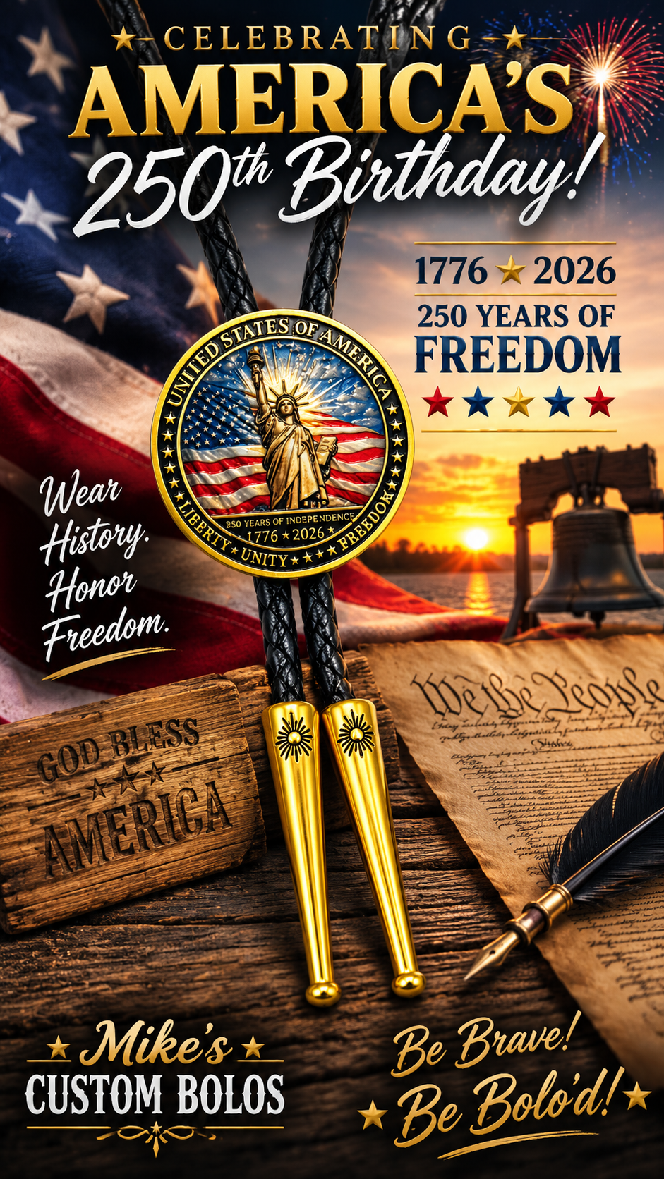 America's 250Th Birthday Bolo Tie (Side A)