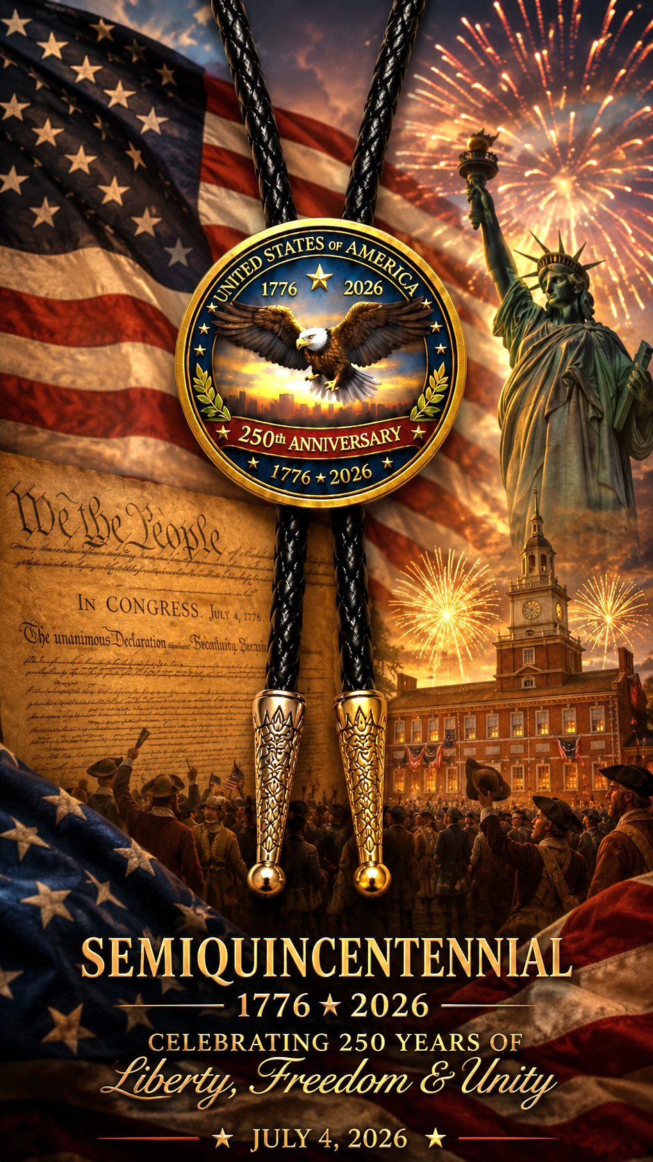 One Nation Under God Bolo Tie (Side B)